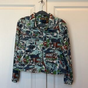 Vintage Jane Ashley Scenic Parisian Print Lightweight Jacket Size Petite L